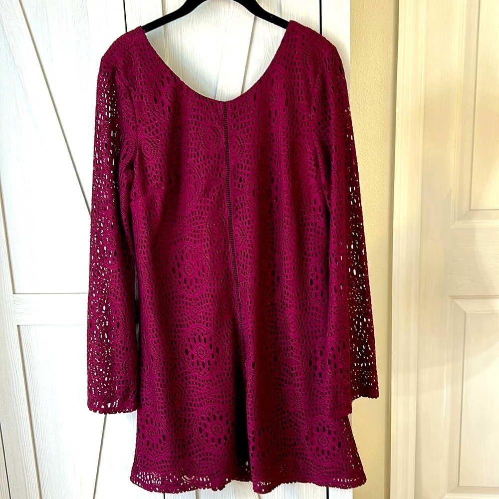 Speechless Long Sleeve Burgandy Eyelet Dress Sz L